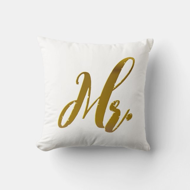 Mr and Mrs Metallic Gold Foil Pillow Set of 2 (Front)