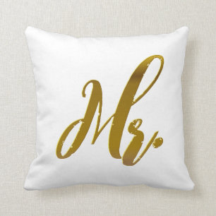 Mr and Mrs Metallic Gold Foil Pillow Set of 2