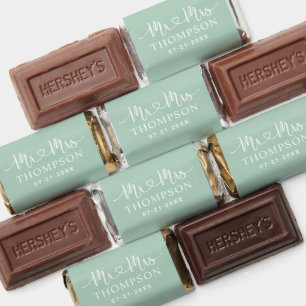 Mr and Mrs Mint Green Heart Script Custom Wedding Hershey's Miniatures