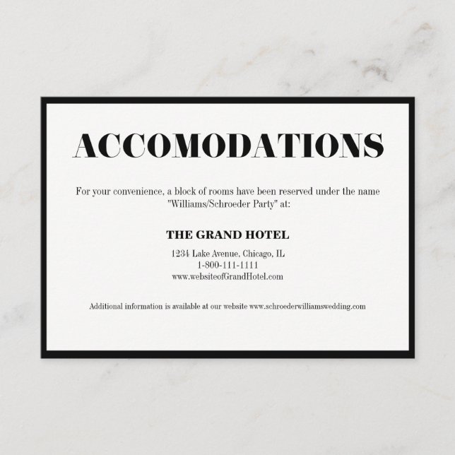 Mr and Mrs Modern Bold Wedding Accommodation Card (Front)