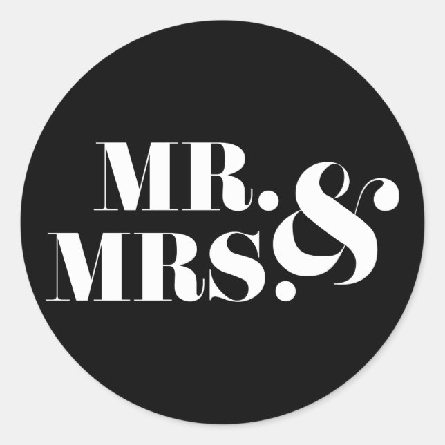 Mr and Mrs Modern Bold Wedding Favor Sticker (Front)