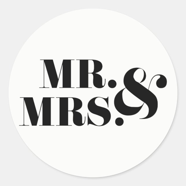 Mr and Mrs Modern Bold Wedding Favor Sticker (Front)