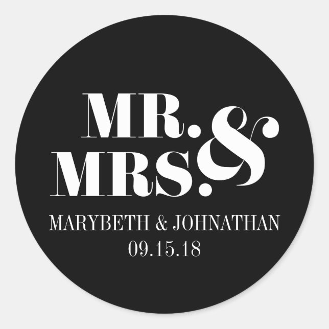 Mr and Mrs Modern Bold Wedding Favor Sticker (Front)
