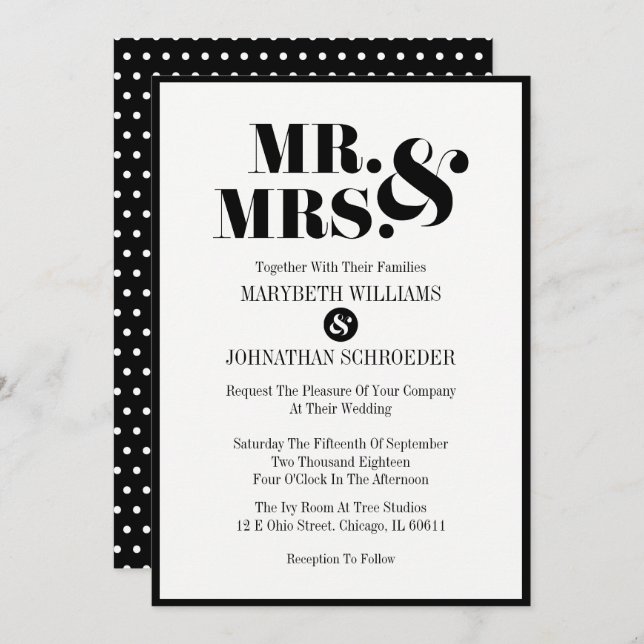 Mr and Mrs Modern Bold Wedding Invitation Card (Front/Back)