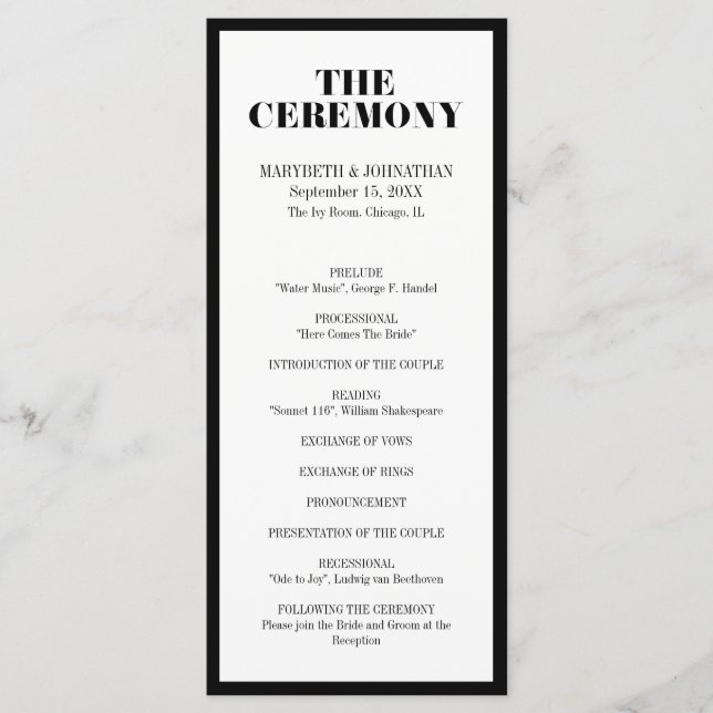 Mr and Mrs Modern Bold Wedding Program (Front)