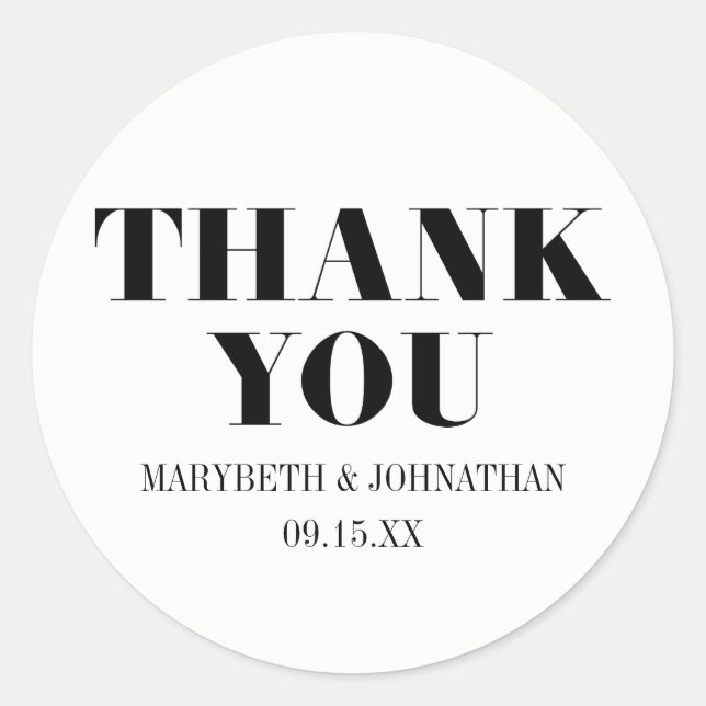 Mr and Mrs Modern Bold Wedding Thank You Sticker (Front)