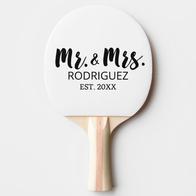Mr and Mrs Modern Brush Font Wedding Anniversary Ping Pong Paddle (Front)