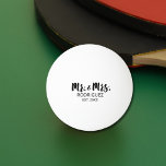 Mr. and Mrs. Modern Brush Font Wedding Gift Ping Pong Ball<br><div class="desc">Celebrate the enduring love of the Mr. and Mrs. with our Modern Brush Font Wedding Anniversary Gift Ping Pong Ball. This unique and elegant ball is a perfect anniversary gift for the couple. Featuring the "Mr." and "Mrs." titles in a sleek black and white minimalist brush font, it exudes modern...</div>