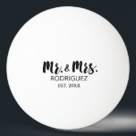 Mr. and Mrs. Modern Brush Font Wedding Gift Ping Pong Ball<br><div class="desc">Celebrate the enduring love of the Mr. and Mrs. with our Modern Brush Font Wedding Anniversary Gift Ping Pong Ball. This unique and elegant ball is a perfect anniversary gift for the couple. Featuring the "Mr." and "Mrs." titles in a sleek black and white minimalist brush font, it exudes modern...</div>
