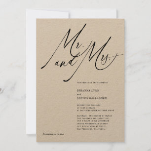 Mr and Mrs Modern Calligraphy black White Wedding Invitation