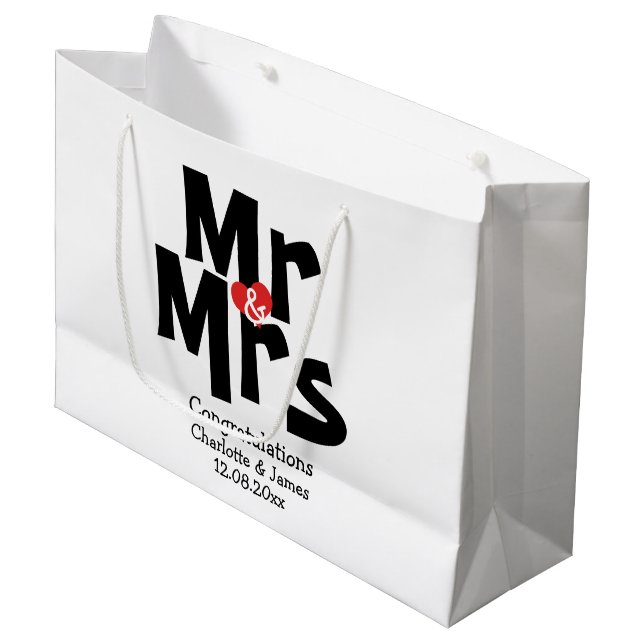 Mr and Mrs Modern Personalized Black And Red Large Gift Bag (Front Angled)