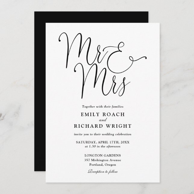 Mr And Mrs Modern QR Code Black And White Wedding Invitation (Front/Back)