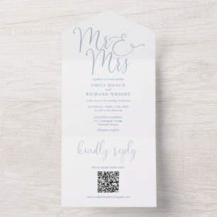 Mr And Mrs Modern QR Code Dusty Blue Wedding All In One Invitation