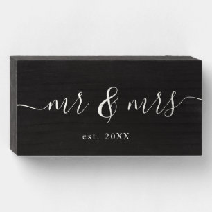 Mr and Mrs Modern Script Elegant Chic Wedding Gift Wooden Box Sign