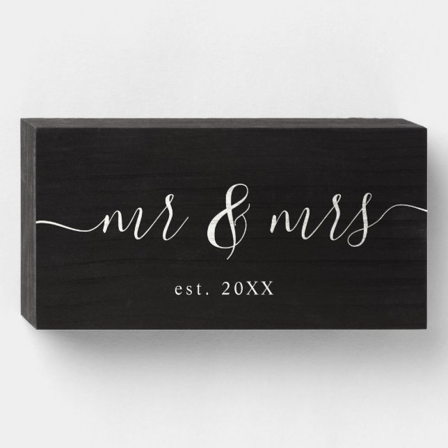 Mr and Mrs Modern Script Elegant Chic Wedding Gift Wooden Box Sign (Front Horizontal)