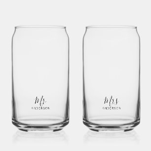 Mr and Mrs Modern Script Personalized Can Glass