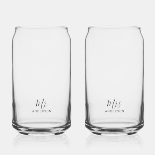 Mr and Mrs  Modern Script Personalized Can Glass