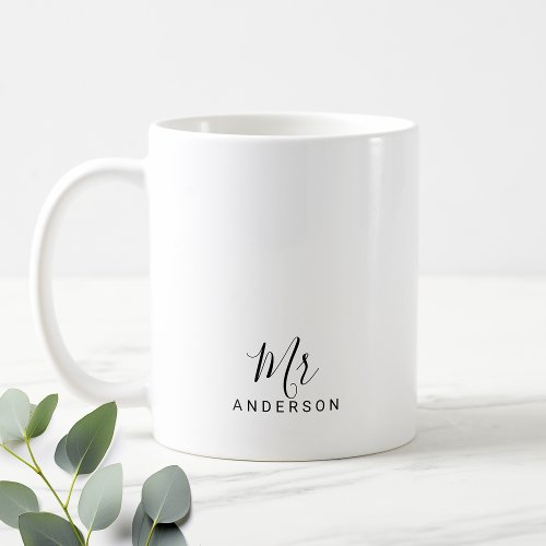 Mr and Mrs  Modern Script Personalized Coffee Mug