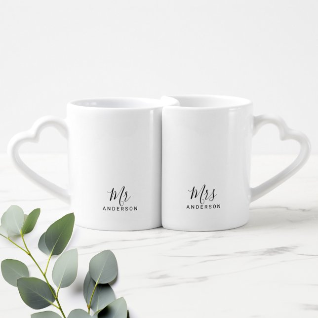 Mr and Mrs | Modern Script Personalized Coffee Mug Set