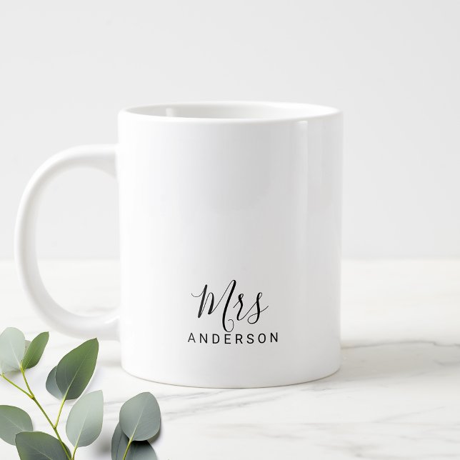 Mr and Mrs | Modern Script Personalized Giant Coff Coffee Mug (Creator Uploaded)