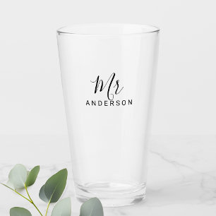 Mr and Mrs Modern Script Personalized Glass