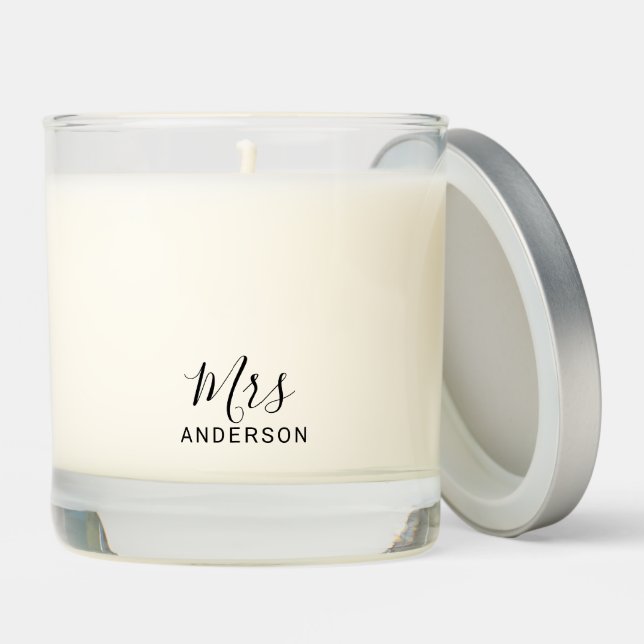 Mr and Mrs | Modern Script Personalized Latte Mug Scented Candle (Lid)