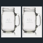 Mr and Mrs | Modern Script Personalized Name Mason Jar W/ Handle<br><div class="desc">"Mr and Mrs" Modern Script Personalized Couple Gift

Perfect as wedding gifts for newlywed,  wedding anniversary gifts,  Valentine's day gifts and gift for any occasions.</div>