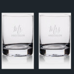Mr and Mrs | Modern Script Personalized Name Rocks Glass<br><div class="desc">"Mr and Mrs" Modern Script Personalized Couple Gift

Perfect as wedding gifts for newlywed,  wedding anniversary gifts,  Valentine's day gifts and gift for any occasions.</div>