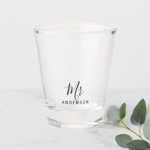 Mr and Mrs Modern Script Personalized Shot Glass