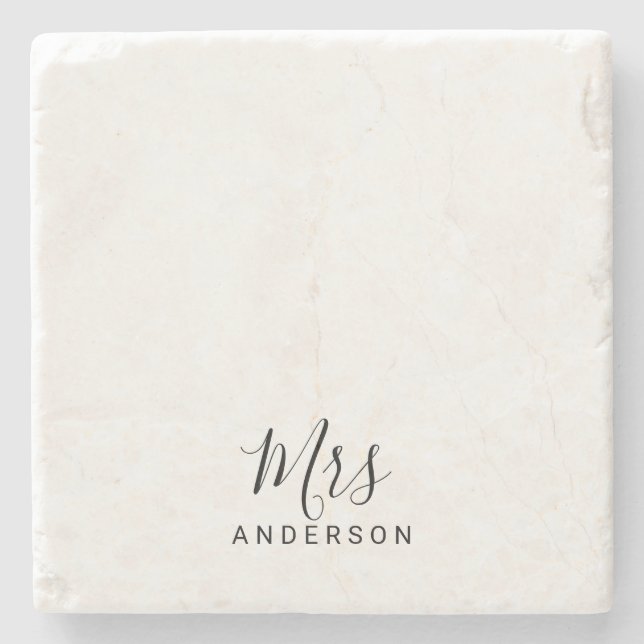 Mr and Mrs | Modern Script Personalized Stone Coaster (Front)