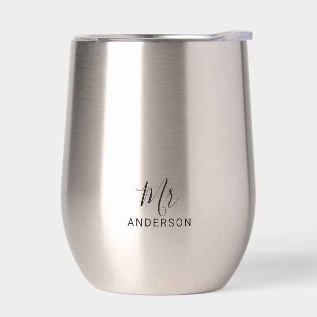 Mr and Mrs | Modern Script Personalized Thermal Wine Tumbler (Left)