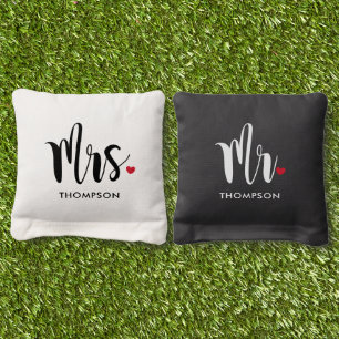 Mr and Mrs Modern Script Personalized Wedding Cornhole Bags