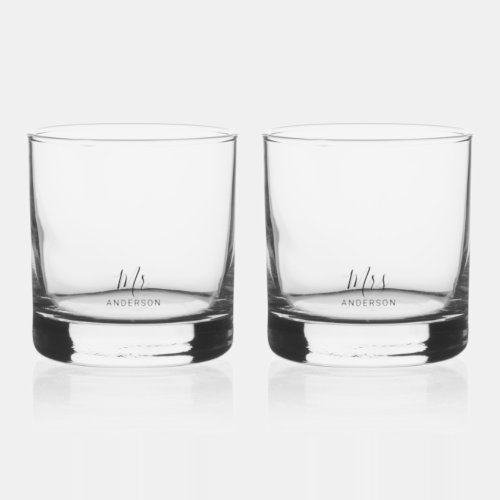 Mr and Mrs  Modern Script Personalized Whiskey Glass