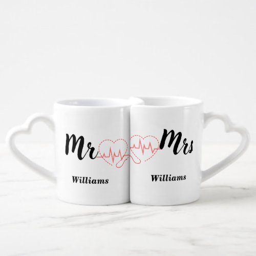 Mr and Mrs  Modern Script Wedding Monogram  Coffee Coffee Mug Set