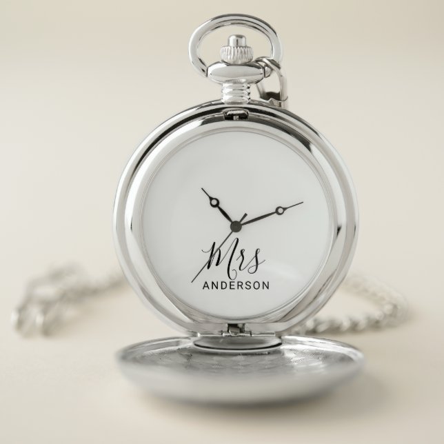 Mr and Mrs | Modern Script Wedding Pocket Watch (Inside)