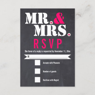 Mr. and Mrs. Modern typography black pink RSVP