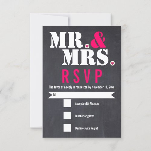Mr and Mrs Modern typography black pink RSVP