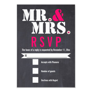 Mr. and Mrs. Modern typography black pink RSVP Card