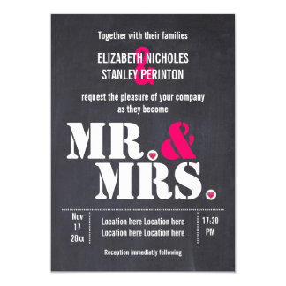 Mr. and Mrs. Modern typography black pink wedding Card