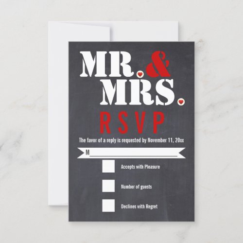 Mr and Mrs Modern typography black red RSVP
