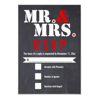 Mr. and Mrs. Modern typography black, red RSVP Card