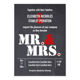 Mr. and Mrs. Modern typography black red wedding Invitation