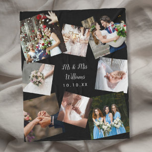 Mr And Mrs Modern Wedding Photo Collage Fleece Blanket