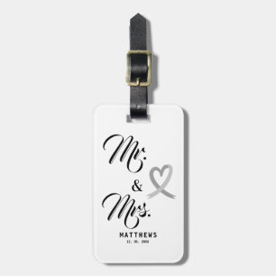 Mr. and Mrs. Monogram Black and White Wedding Lugg Luggage Tag