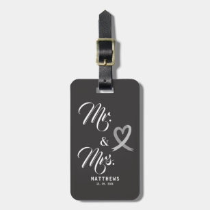 Mr. and Mrs. Monogram Black and White Wedding Luggage Tag