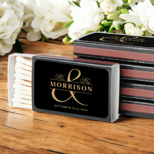 Mr and Mrs Monogram Black Gold Wedding Matches