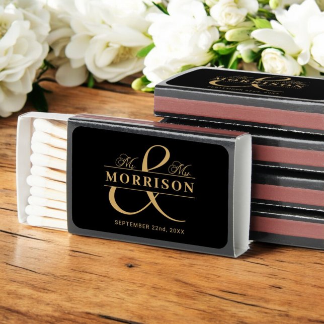 Mr and Mrs Monogram Black Gold Wedding Matches (Creator Uploaded)