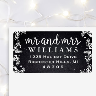 Mr and Mrs Monogram Black Holiday Address Label
