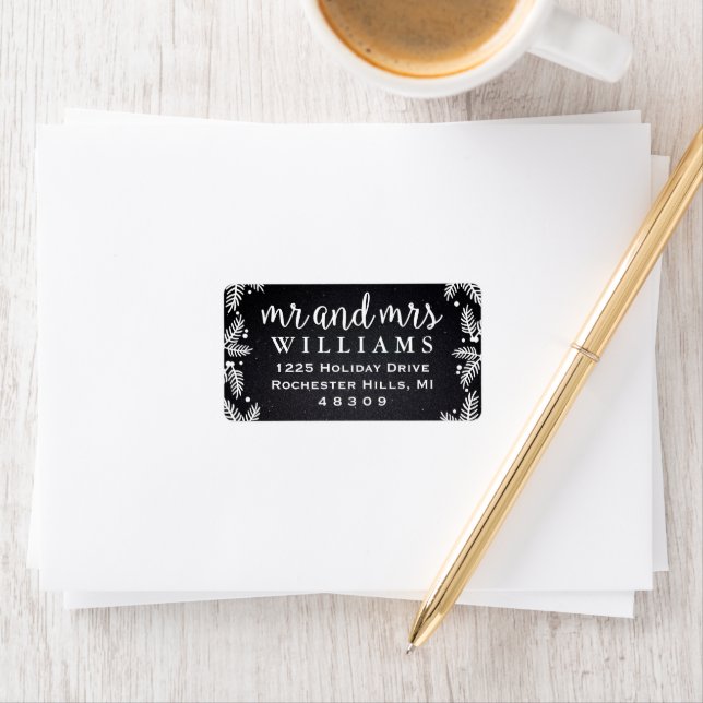 Mr and Mrs Monogram Black Holiday Address Label (Insitu)