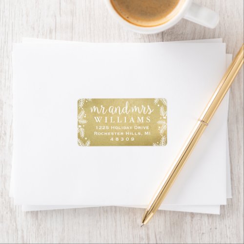 Mr and Mrs Monogram Gold Holiday Return Address Label